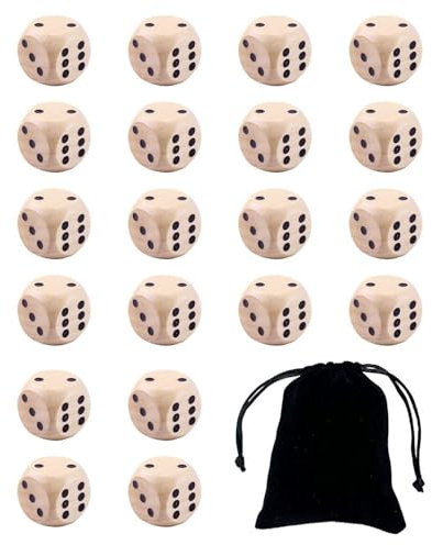 CVDYWDJIE Dadi A Punti Neri da 20 Pezzi, Custodia da 1 Pezzo, Dadi da Gioco di Dadi, Dadi di Legno, Gioco per Feste in Famiglia, Dadi di Legno Massiccio