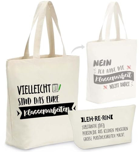 2 Stück Baumwolltasche, Geschenk Lehrer, toffbeutel bedruckt, Abschiedsgeschenk Lehrerin, Lehrerin Stofftasche, Erzieherin Geschenk, Dankeschön Lehrerin Geschenk, Tragetasche Damen, Einkaufsbeutel