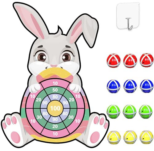 Ostern Spielzeug Geschenke für Kinder, Ostern Häschen Dartscheibe Spielzeug, Ostern Deko, Kinder Klett Dartscheibe mit 12 Klebrigen Bällen Ostern Basteln(76cm)