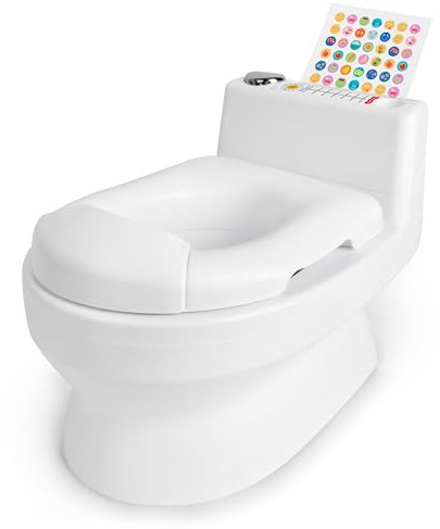 Fisher-Price Potty Training Potty with Rinsing Sounds, Tracking Board and Storage - White Potty with Splash Guard, Removable Toilet Ring and Bowl, Includes