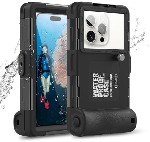 Ezanmull Custodia impermeabile subacquea per iPhone 16/15/14/13/12/11 Pro Max Galaxy S25/S24/S23/S22, [50ft/15 m], custodia professionale subacquea per foto e video, colore nero