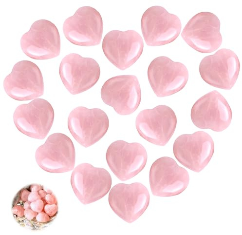 ertlutw 20 Stück Rosenquarz Herz Kristalle Edelsteine Geschenke Herz Stein | Herzstein Set Rosenquarz Stein Kristalle Herzen Rosen Quarz Herzen Liebe Heilung Kristall Heilung Kristall für Geburtstage