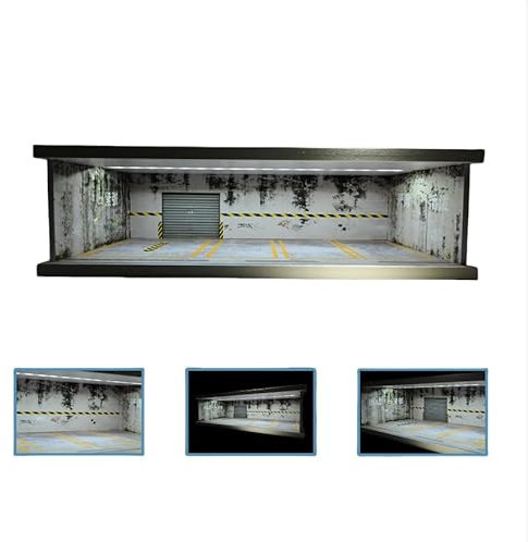 NUEIOVRW 1/43 Diorama Garage Model, LED Lighting Diecast Model Car Scene Display Case, Parking Lot Model, Model Cars Storage, Dsiplay Box, Building Model Garage(MJ-07)