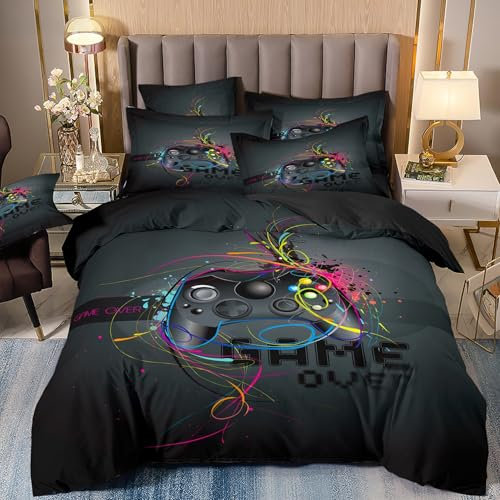Gamepad Housse de Couette 90x190 Enfant GarçOn Ado Gamer Housse de Couette 1 Personne, Parure de Lit 90x190 Gaming Parure de Lit Enfant en Microfibre avec Fermeture éClair