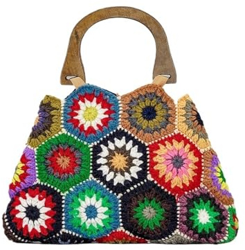 JHSDHYD Borsa Uncinetto Borse a Tracolla Colorate con Intreccio all'Uncinetto, Fatte a Mano, quadrate Classiche alla Moda