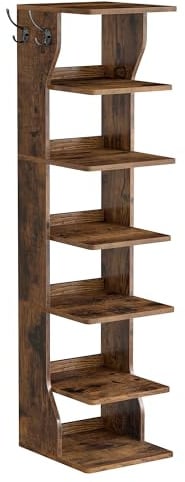 VASAGLE Scarpiera, Scaffale Portascarpe da Ingresso a 7 Livelli, Scarpiera Stretta, per Corridoio, Angolo, Cabina Armadio, Marrone Vintage LBS200KD01
