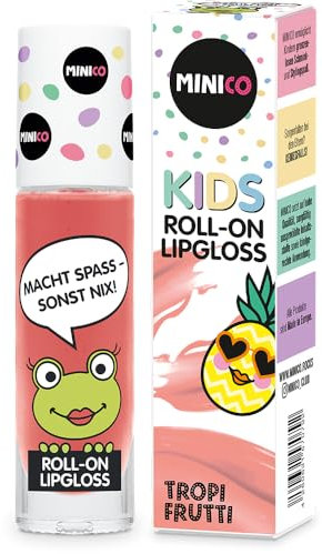 MINICO Premium Lipgloss Roll-On für Mädchen Tropi Frutti Aroma, natürliche Inhaltsstoffe, sehr gut verträglich, speziell für Kinder, naturbasiert Farbstoffen, dermatologisch getestet