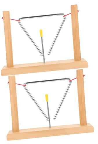 Triangel Schlaginstrument 2 Stück für Kinder und Anfänger mit Zubehör | Eisen und Holz, Tragbar und Leicht, Klarer Klang, Inklusive Holzständern und Klöppeln, 2