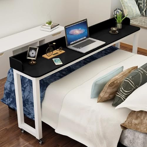 Überbetttisch mit Rollen, Betttisch Laptop Pflegetisch Mobiler Schreibtisch Computertisch auf Rollen fürs Bett, Beistelltisch auf Rädern für Doppelbett(Size:180×40×80cm,Color:D)