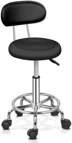 M.J COMFY-LIFE Round Rolling Stool,Adjustable Hydraulic Heavy Duty Drafting Chair Stool with Backrest, for Salon Office Therapist Beauty Spa Hairdressing Tattoo, 360-Degree Rolling Wheel (Black)