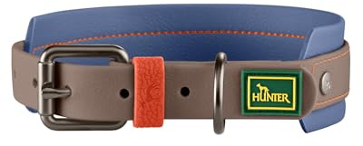 HUNTER Hundehalsband Havanna, Farbe: Taupe/Rauchblau, Strukturgewebe mit Kunststoffummantelung, breit, komfortabel, langlebig, reißfest, witterungsbeständig, pflegeleicht, Gunmetal-Look, Größe: 55