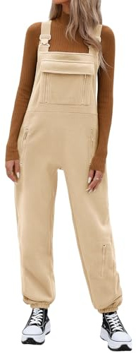 CMTOP Womens Overalls Winter Fleece Dungarees Sleeveless Jumpsuits Long Playsuit Casual Fit Trousers Autumn Baggy Pants Adjustable Stretch Straps with Pockets