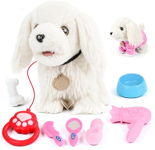 Vankarr Hund Spielzeug Kinder Spielzeug Hund der Läuft und Bellt,Elektrischer Hund mit Leine,Interaktives Hunds Spielzeugs Kinder,Kuscheltier Hunds Für Kinders Junge Mädchen 2 3 4 Jahre(Weiß)