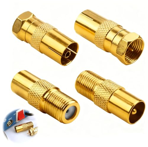 AYHYHLJZJ - Adaptador de antena de TV (4 unidades, conector coaxial F, conectores coaxiales para cable SAT, conector de antena de TV, adaptadores multimedia para TV, SAT y dispositivos digitales
