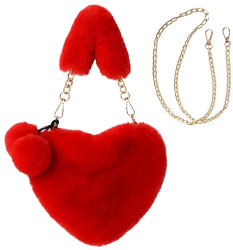 Handtasche Damen Handtasche Herz, Plüschhandtasche, Umhängetasche Plüsch, Herz Clutch Geldbörse für Cocktail Outdoor Karneval Reisen Alltag Festival Partys Geschenk