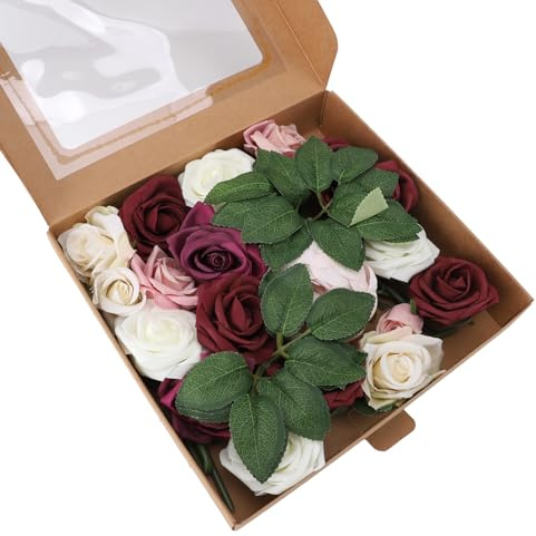 OVAQUIXI Fleur Artificielle Réaliste en Mousse PE, Fausse Rose pour Décoration DIY, 21 Feuilles Accessoires, Convient pour les Mariages et les Fêtes Prénuptiales (N°2)