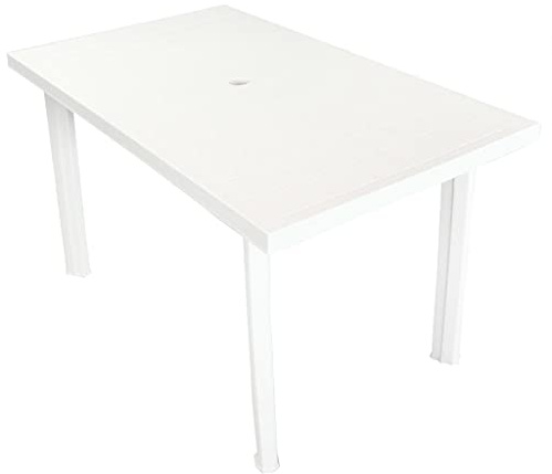 Teenpull Table de jardin blanche 126 x 76 x 72 cm, en plastique robuste, avec trou pour parasol, table de terrasse résistante aux intempéries pour jardin, balcon, patio et camping