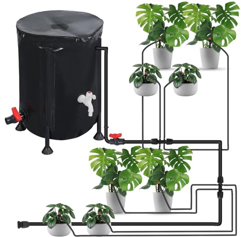 Sistema di irrigazione automatico, 50 l, irrigazione automatica, pompa dell'acqua da 25 W, sensore dell'acqua bassa e 8 gocce, sistema di irrigazione da giardino per interni, prato, serra, cortile