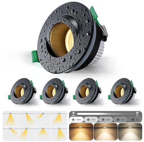mega lumen 4er LED Einbaustrahler IP65 Schwenkbar Austauschbare Lichtquelle | Deckenpots Blendfrei, 5W 550lm Einbauspots 230V Modul, 3000K 4000K 6500K für Badezimmer, CRI90+ Einbaudurchmesser Ø70mm