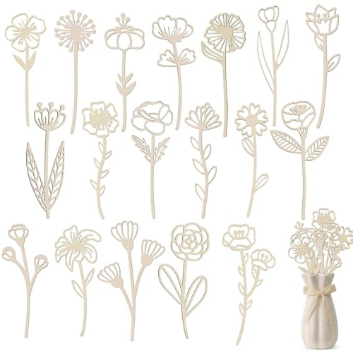 Holzblumen Deko Set 18-teilig – Natürliche Holzblumen für Wohnzimmer, Tischdeko & Fensterbank – Skandinavische Deko im Boho Stil – Moderne Blumen Deko & Holz Deko als Muttertagsgeschenk