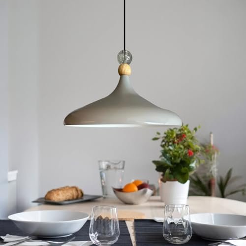 bamyum Champion Große Perle Hängelampe Ø35 cm, Pendelleuchte Vintage, Industrial aus Metall E27, Wohnzimmerlampe Hängend, Esstisch, Küchenlampe Grau