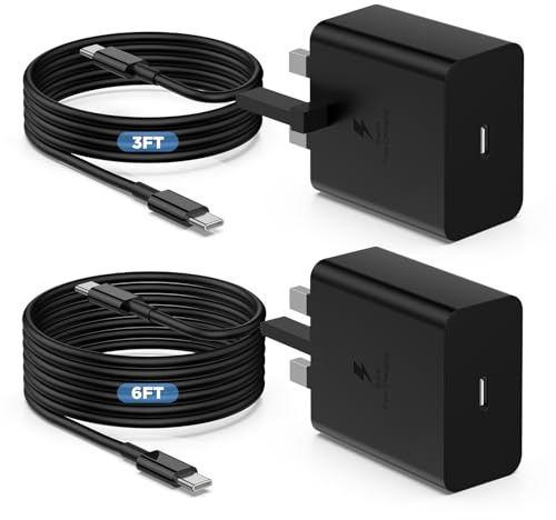 45W USB C Super Fast Charger for Samsung S26/S25, 2Pack Type C Charger Plug and USB C to C Cable 1M+2M for Samsung Galaxy S26/S25 Ultra/S24+/S23/S22 /S21/S20/Note20/10/iPhone 17/16/15 Pro Max