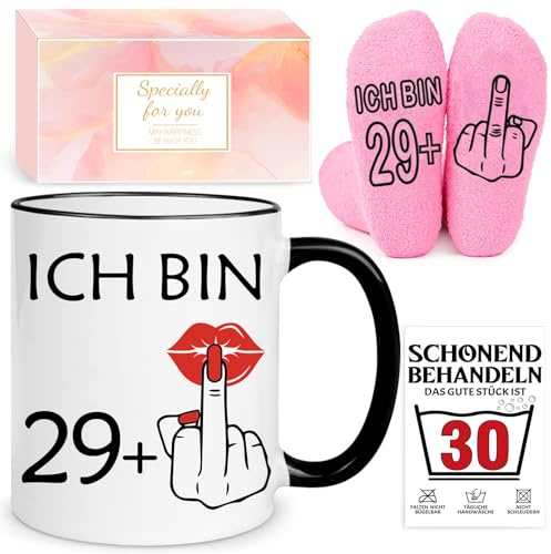 YSUVIN 30 Geburtstag Geschenkset Frauen, Personalisiert Becher Socken für Frauen, Lustige Geschenke für Freundin Mutter Gattin Schwestern Freunde Kolleginnen, 30. Geburtstag frau Idea