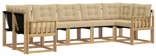 vidaXL Outdoor-Sofagarnitur mit Kissen 7 pcs Weiß und Beige, Moderne Gartenlounge, robuster Sofa, eleganter Patio, stylische Möbel für gemütliches Sitzen im Freien