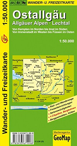 Ostallgäu, Allgäuer Alpen, Lechtal Wander- und Freizeitkarte: 1:50.000 (Geo Map)