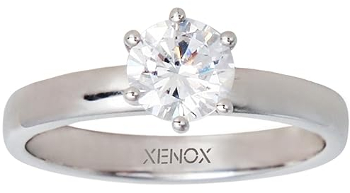 Xenox Damen Silber Ring mit Zirkonia Krappenfassung - Silver Circle XS7356, Ringgröße (Durchmesser):50 (15.9 mm Ø)