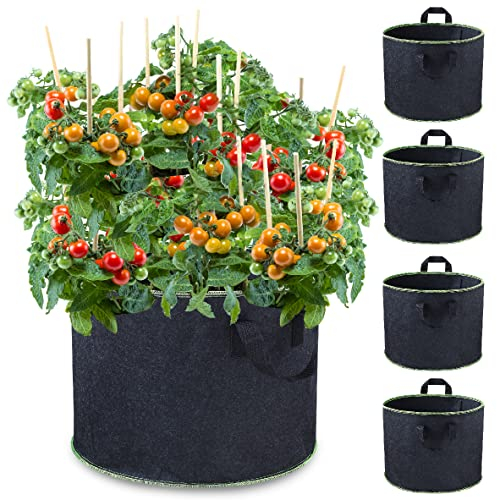 Garnen 37 Liter / 10 Gallone Pflanzsack mit Griffe (5 Pack), Pflanzsäcke aus Vliesstoff, Kartoffelsack, Pflanze Wachsende Tasche mit Verdickten Griffen für Bio Gemüse, Blumen und Pflanzen Eignet
