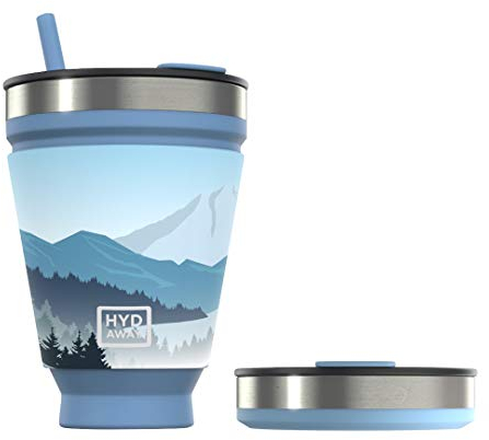 HYDAWAY Collapsible Tumbler with Lid and Straw - 16 oz I Portable, Insulated Silicone Travel Mug, Hot & Cold Foldable Cup for Coffee, Tea, Camping & Backpacking, Spill Proof Lid & Steel Rim