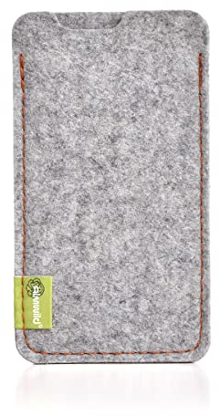 Almwild® Hülle passend für Apple iPhone 15/15 Pro, 14/14 Pro, 13/13 Pro mit Apple Leder Case/Silikon Case-Nutzung. Modell “Dezenzi” in Alpsteingrau aus Naturfilz. Handgefertigt aus Bayern