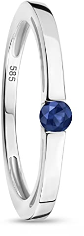 Orovi – Verlobungsring Damen aus 14k Weißgold (585) mit kreiertem Solitär Saphir im Rundschliff (0.11 Ct) – Solitärring Edelstein zur Verlobung – Damenschmuck Hypoallergen & handgefertigt (Gr. 54)