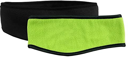 N'Ice Caps Kids Winter Double Layer Fleece Headband | Stretchy | Full Ear Coverage (Black/Neon Green, 4-16 Year)
