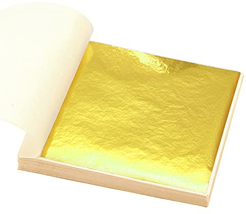 24 Karat Goldfolie, 20 Blätter Blattgold Essbar für Kuchendekorationen, Dekorationen, Kosmetisches Gebäck und Spas, 4.33 x 4.33cm