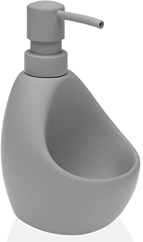 TIENDA EURASIA - Dispensador de Jabon con Hueco para Estropajo o Cepillo de Uñas, Dispensador Jabon, Dispensado Jabon Baño, Dispensador Jabon Cocina, Dispensador de Jabon de 11 x 9,5 x 16,5 cm (Gris)