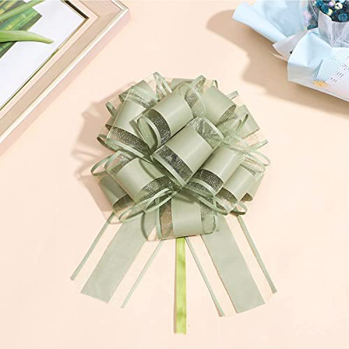 Chexin 6 Stück Große Geschenk Schleife mit Geschenkband, Ziehschleife ø 18cm, Geschenkschleife zum Basteln und Verpacken, Dekoschleifen für Hochzeit,Geburtstag & Weihnachten (Grün)