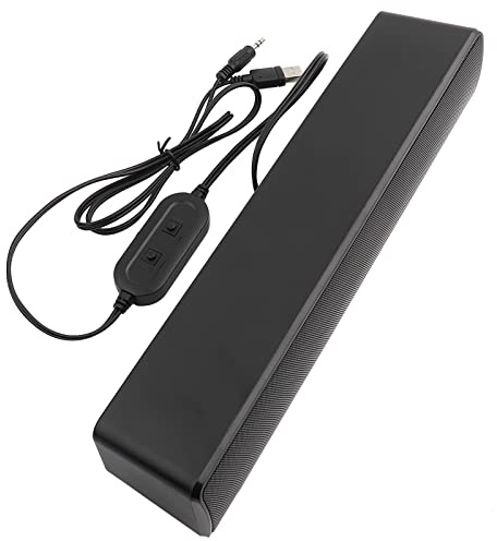 USB Wired Soundbar Computer Speaker, USB Powered Wired Stereo Soundbar Speaker Music Player for PC Tablets Desktop Cellphone Laptop MP3, Laptop Speaker with 3.5mm Audio Plug (Black)