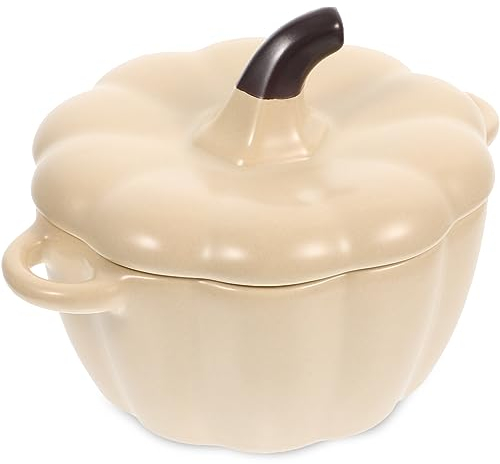Luxshiny Ciotola Ceramica Per Zuppa Di Zucca Con Coperchio Pentola Da Stufato Decorativa Per Cucina e Ristoranti Contenitore Versatile Per Uova e Dessert Design Elegante e
