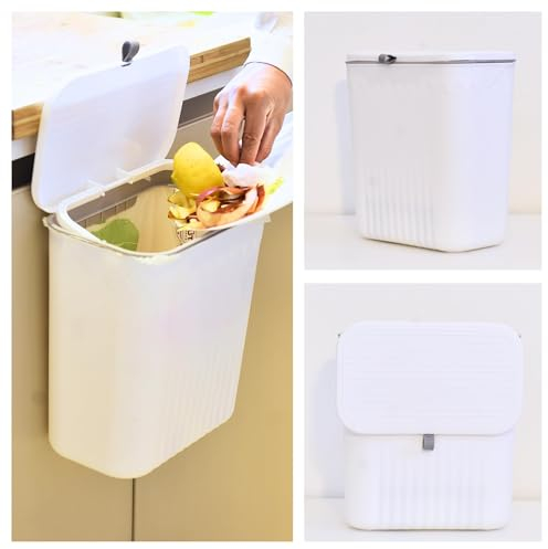 GENIO IN CASA Mülleimer Küche Unterschrank zum Aufhängen 12L - Biomülleimer Hängend Küche, Bad und Büro - Küchenabfalleimer für Mülltrennung (Weiß)