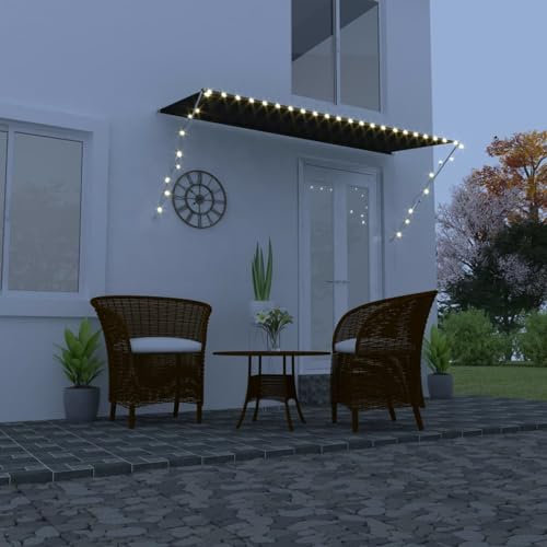 BaraSh Einziehbare Markise mit LED 300×150 cm Anthrazit Balkon Markise Markisen Beleuchtung Einziehbar Markise Klemmmarkisen