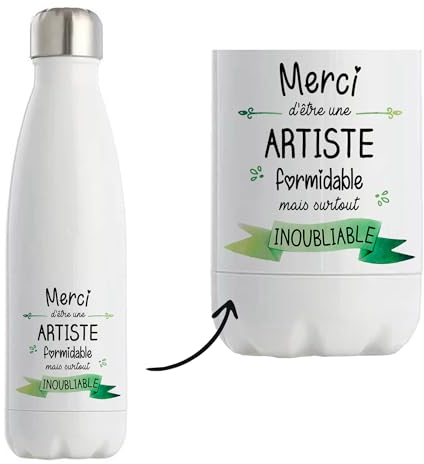 Bouteille isotherme Artiste inoubliable femme | Gourde Thermos Réutilisable Cadeau Collègue, Départ retraite
