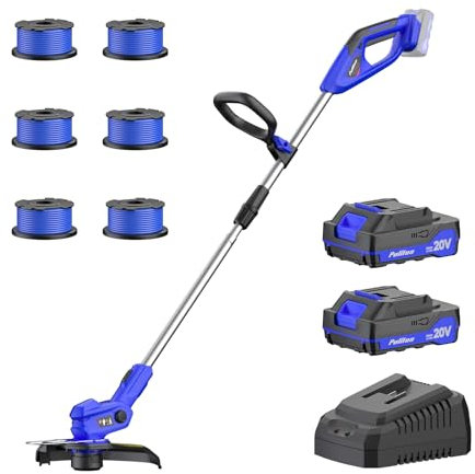 PULITUO Cordless Strimmer, String Trimmer with 2 * 2.0Ah Battey and Charge, 20V Garden Strimmer wtih Auto Feed Feature, Cutting Width 30cm, 9000 RPM Compact Power Tool for Lawn Yard Work