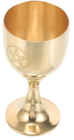 Zerodeko Pentagram Chalice Worship Shot Chalice Medieval Goblet Water Offering Cup Gold Chalice Cup Antique Whiskey Cup Altar Water Cup Brass Small Altar Chalice Craft Delicate Copper Cup