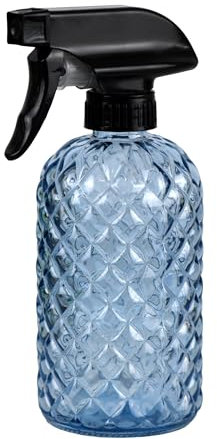 Hzxcuim Botella de vidrio con atomizador de 355 ml para plantas, rociador de vidrio con patrón de gemas, regadera con bomba superior de plástico negro, regadera de mano para plantas en macetas de