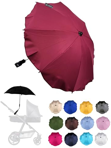 BambiniWelt by Rafael K. Sonnenschutz universal [Sonnenschirm für Kinderwagen] Buggy UV Schutz 50+ mit Universalhalterung biegsamer Schirm für Rund- und Ovalrohre verstellbar (kirsch)