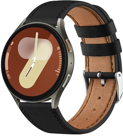 Leather Straps for Samsung Galaxy Watch 7/6/5/4 - 40mm/44mm, 45mm/47mm, 42mm/46mm, 40mm, 41mm - Black
