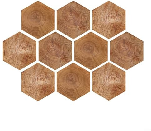 Uwithdanceme 10 adesivi da parete esagonali in PVC con venature del legno, per cucina, bagno, piastrelle adesive (A)