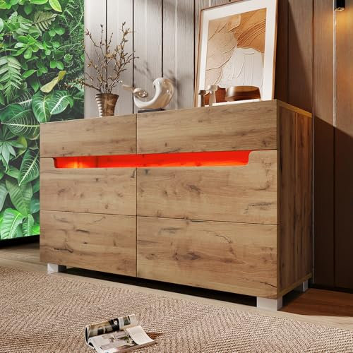 Dolamaní Kommode Holz mit 6 Schubladen, Sideboard 71 x 120 x 40 cm für Wohnzimmer und Schlafzimmer (Natürlich)